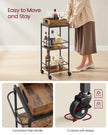 3-Tier Kitchen Serving Cart – Wood and Metal – Rustic Brown and Black – Removable Tray and Storage with Wheels