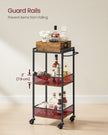 3-Tier Kitchen Serving Cart – Wood and Metal – Rustic Brown and Black – Removable Tray and Storage with Wheels