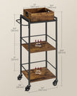 3-Tier Kitchen Serving Cart – Wood and Metal – Rustic Brown and Black – Removable Tray and Storage with Wheels