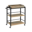 3-Tier Kitchen Serving Cart – Wood and Metal – Turquoise, Brown, and Ink Black – Removable Tray, Wheels with Brakes