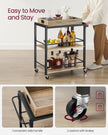 3-Tier Kitchen Serving Cart – Wood and Metal – Turquoise, Brown, and Ink Black – Removable Tray, Wheels with Brakes
