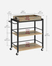 3-Tier Kitchen Serving Cart – Wood and Metal – Turquoise, Brown, and Ink Black – Removable Tray, Wheels with Brakes