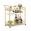 Bar Cart – Metal and Mirrored Glass – Gold – With Wine and Glass Holders