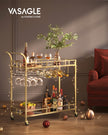 Bar Cart – Metal and Mirrored Glass – Gold – With Wine and Glass Holders