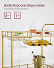 Bar Cart – Metal and Mirrored Glass – Gold – With Wine and Glass Holders