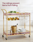 Bar Cart – Metal and Mirrored Glass – Gold – With Wine and Glass Holders