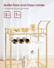 Drinks Trolley – Metallic – Gold – 2 Mirrored Shelves, Wine and Glass Holders