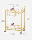 Drinks Trolley – Metallic – Gold – 2 Mirrored Shelves, Wine and Glass Holders