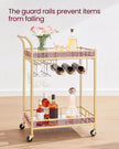 Drinks Trolley – Metallic – Gold – 2 Mirrored Shelves, Wine and Glass Holders