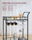 Drinks Trolley – Metal and Glass – Ink Black – 2 Mirrored Shelves with Wine and Glass Holders