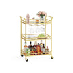 Drinks Trolley – Metal and Mirrored Glass – Gold – 3-Tier with Wheels and Handles