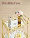 Drinks Trolley – Metal and Mirrored Glass – Gold – 3-Tier with Wheels and Handles