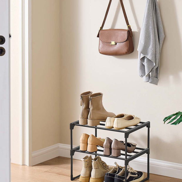 2-Tier Shoe Rack – Metal – Black – Holds 3 to 6 Pairs