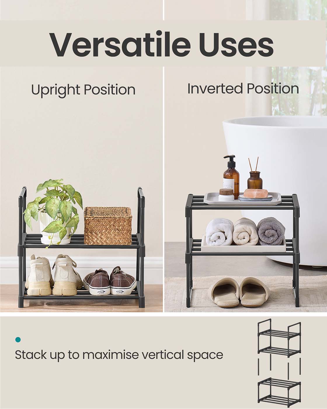 2-Tier Shoe Rack – Metal – Black – Holds 3 to 6 Pairs
