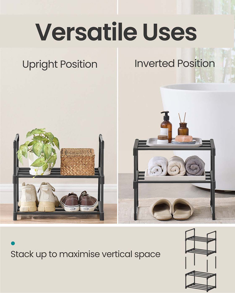 2-Tier Shoe Rack – Metal – Black – Holds 3 to 6 Pairs