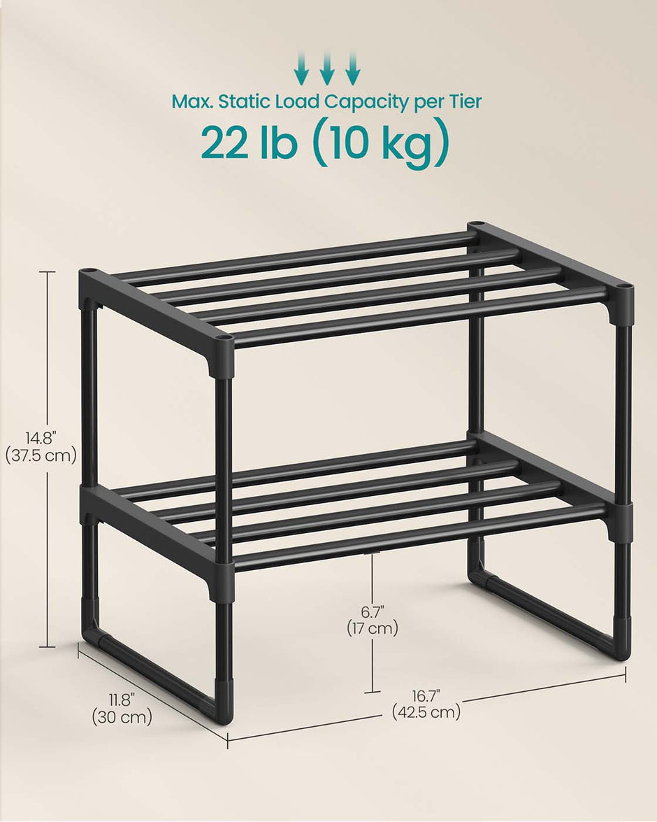 2-Tier Shoe Rack – Metal – Black – Holds 3 to 6 Pairs