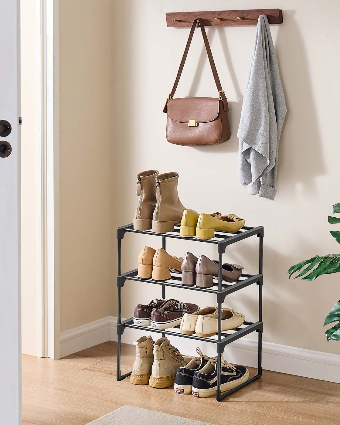 3-Tier Shoe Rack – Metal – Grey – Stackable Storage for 12 to 15 Pairs of Shoes