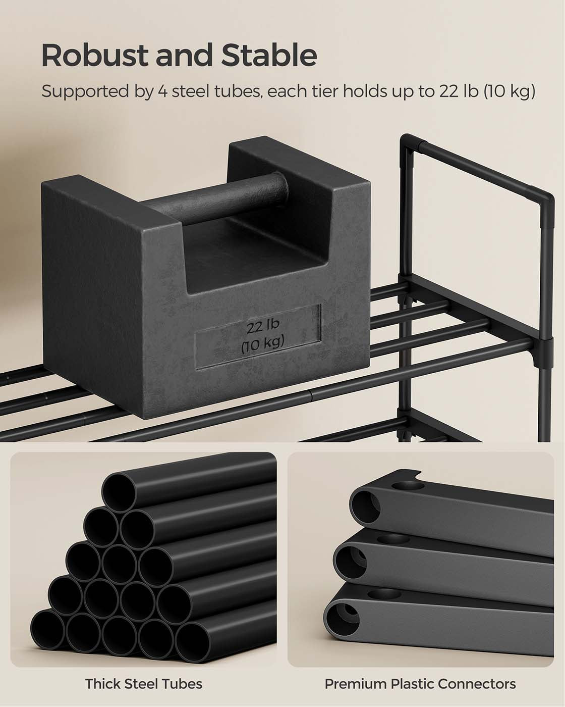 3-Tier Shoe Rack – Metal – Black – Stackable and Easy to Assemble