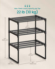 3-Tier Shoe Rack – Metal – Black – Stackable and Easy to Assemble
