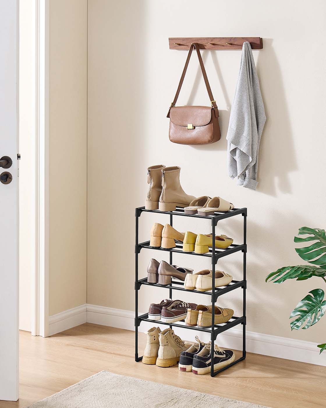 4-Tier Shoe Rack – Metal – Black – Holds Up to 20 Pairs