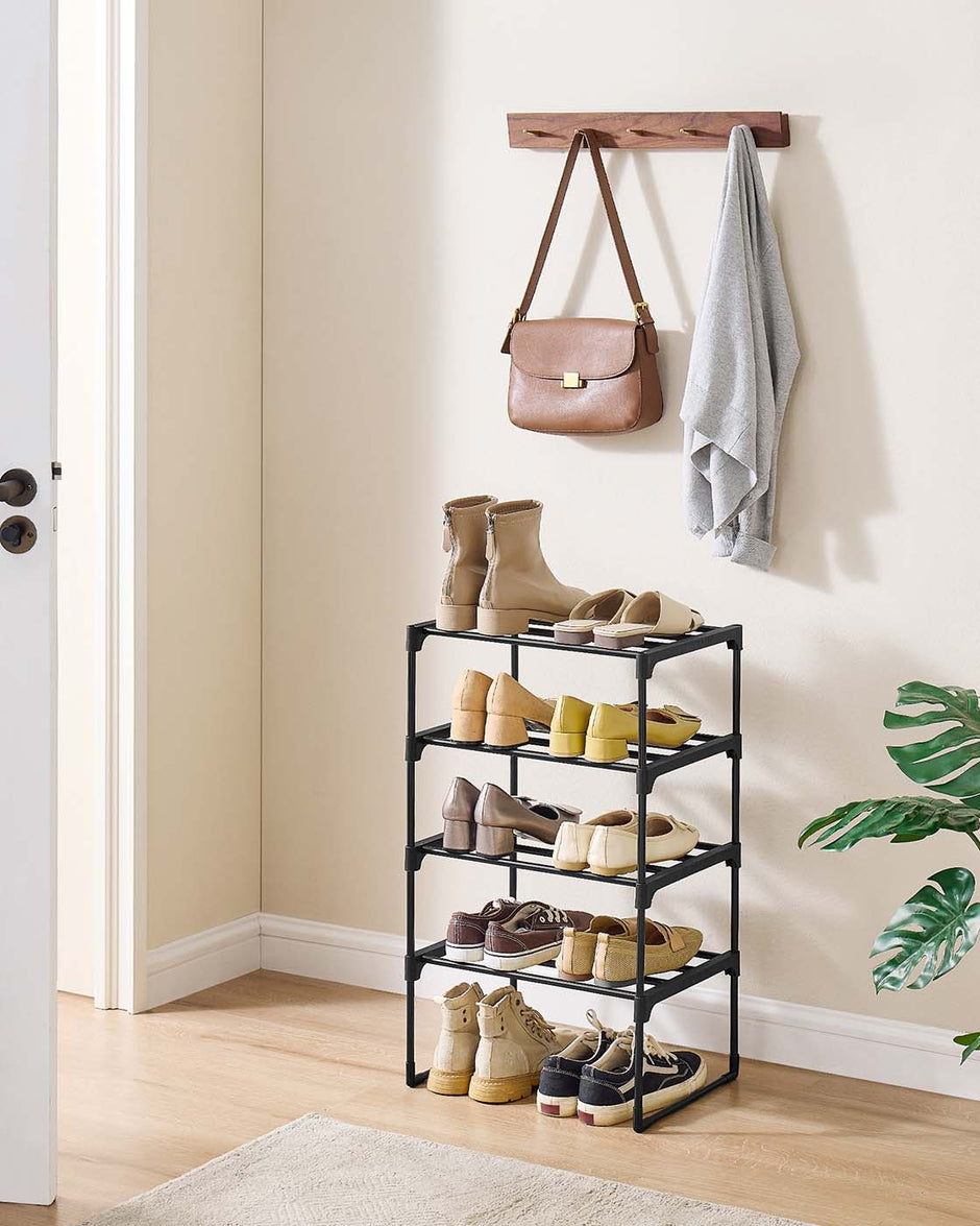 4-Tier Shoe Rack – Metal – Black – Holds Up to 20 Pairs
