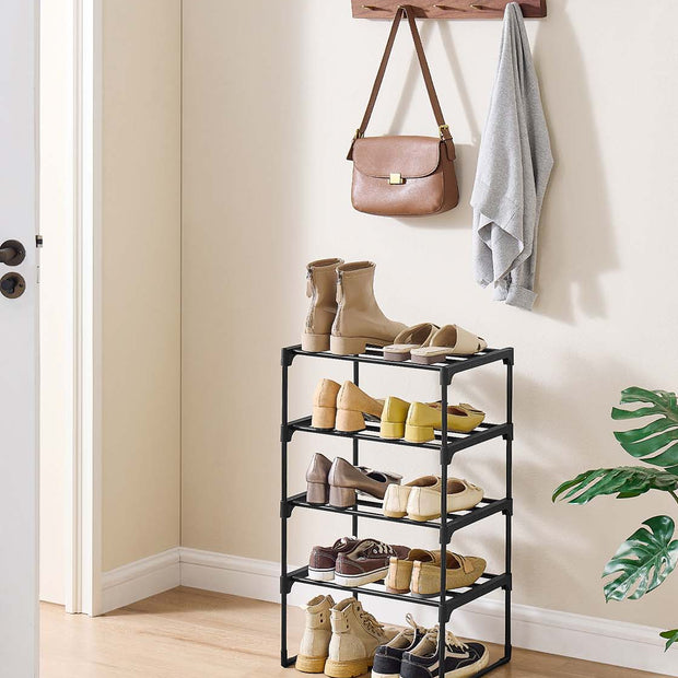 4-Tier Shoe Rack – Metal – Black – Holds Up to 20 Pairs