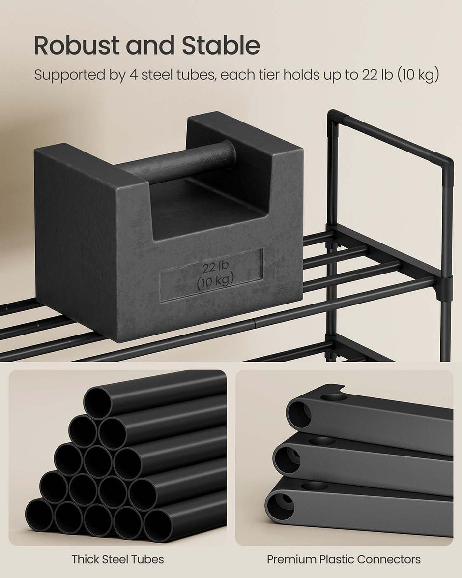 4-Tier Shoe Rack – Metal – Black – Holds Up to 20 Pairs