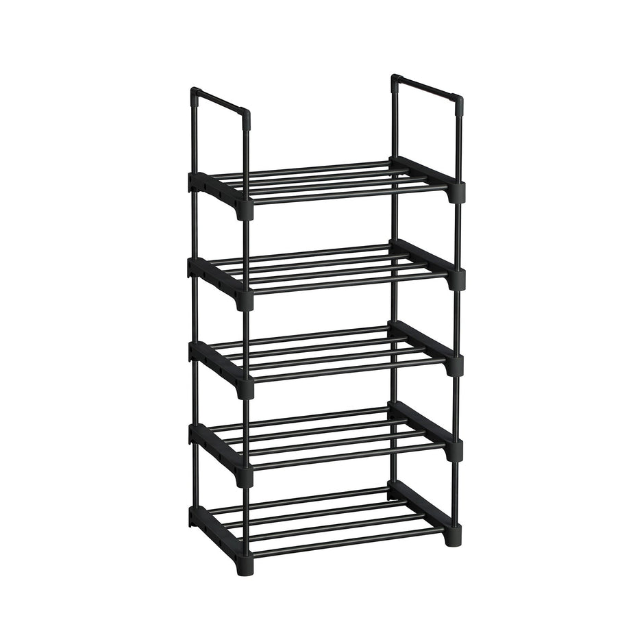5-Tier Shoe Rack – Metal – Black – Stackable Space-Saving Organizer