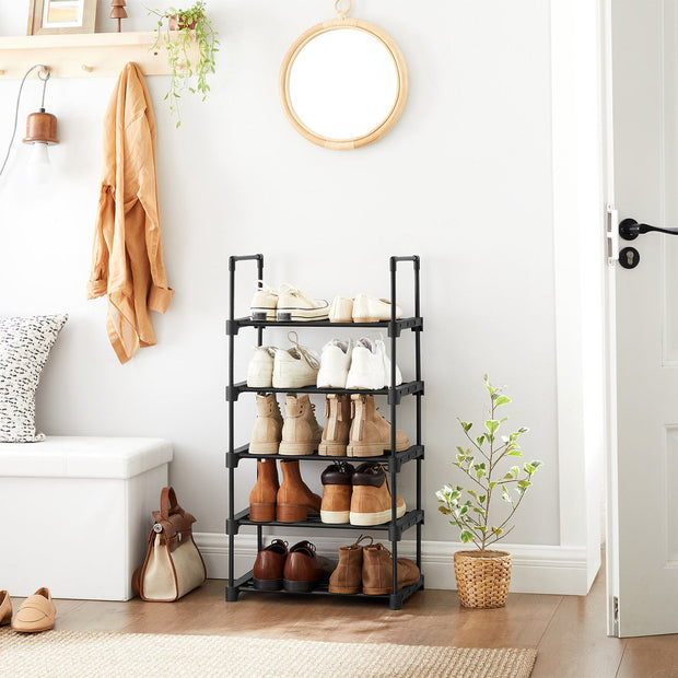 5-Tier Shoe Rack – Metal – Black – Stackable Space-Saving Organizer
