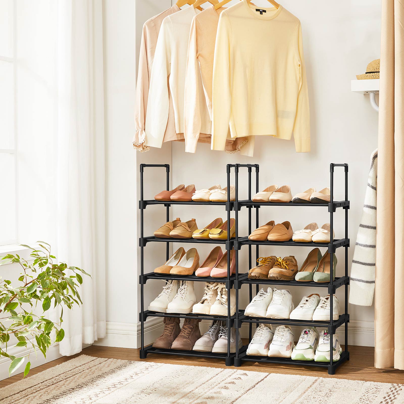 5-Tier Shoe Rack – Metal – Black – Stackable Space-Saving Organizer