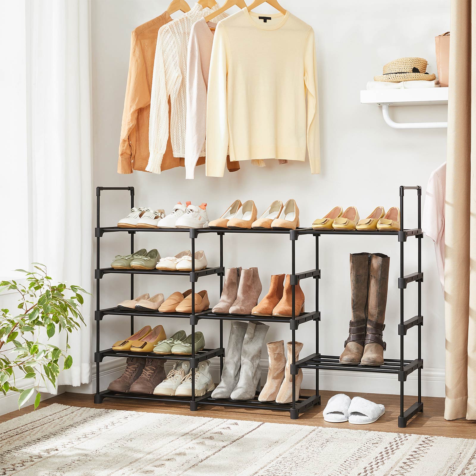 5-Tier Shoe Rack – Metal – Black – Stackable Space-Saving Organizer
