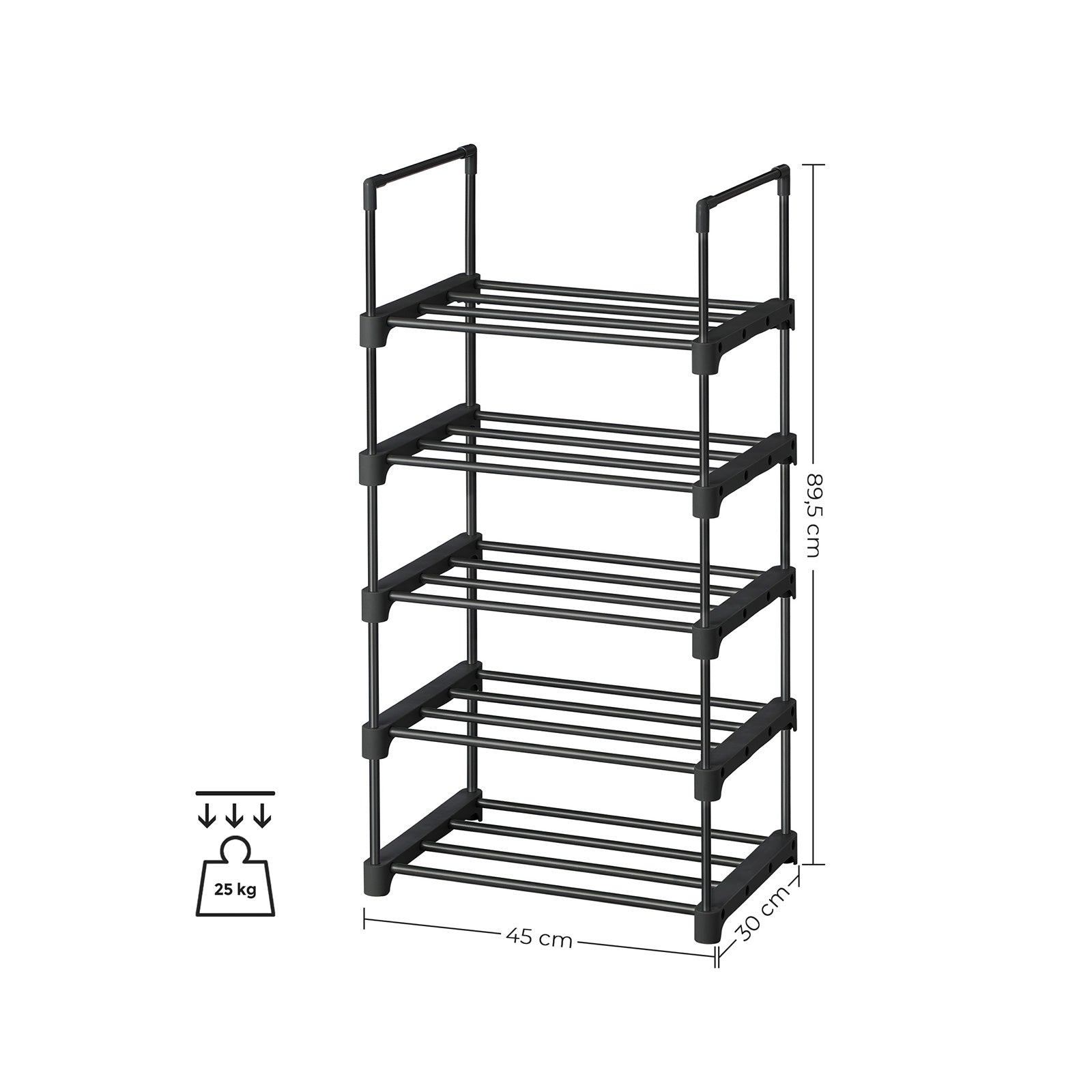 5-Tier Shoe Rack – Metal – Black – Stackable Space-Saving Organizer