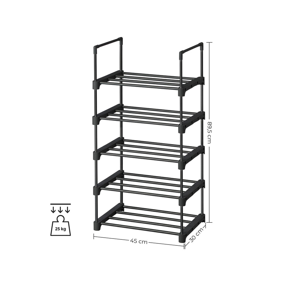 5-Tier Shoe Rack – Metal – Black – Stackable Space-Saving Organizer