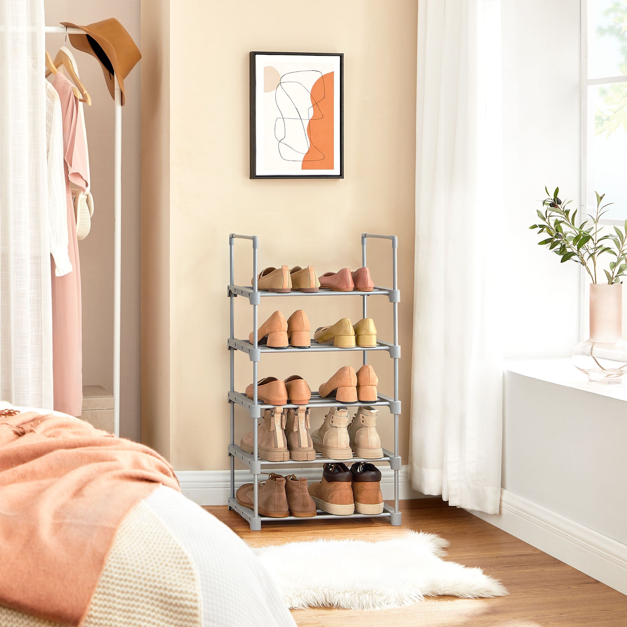 5-Tier Shoe Rack – Metal – Black – Stackable Space-Saving Design