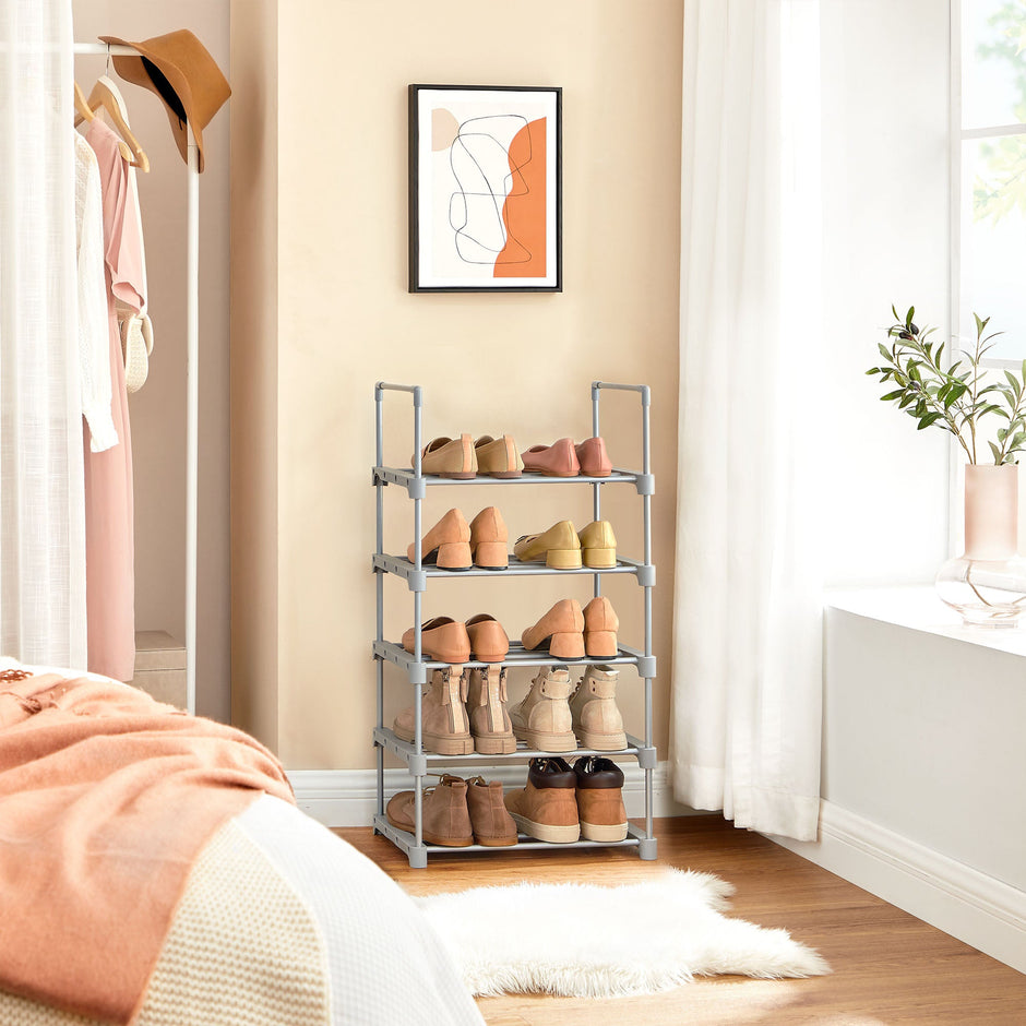 5-Tier Shoe Rack – Metal – Black – Stackable Space-Saving Design
