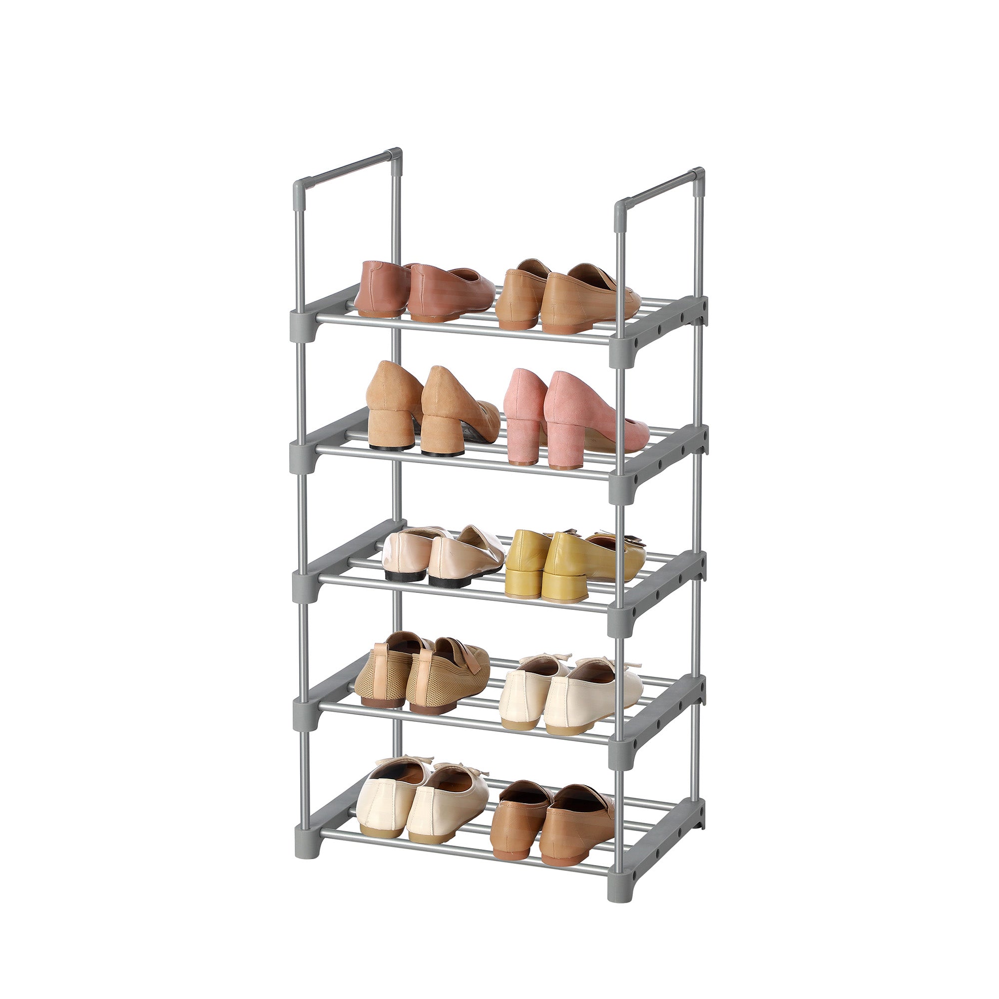5-Tier Shoe Rack – Metal – Black – Stackable Space-Saving Design