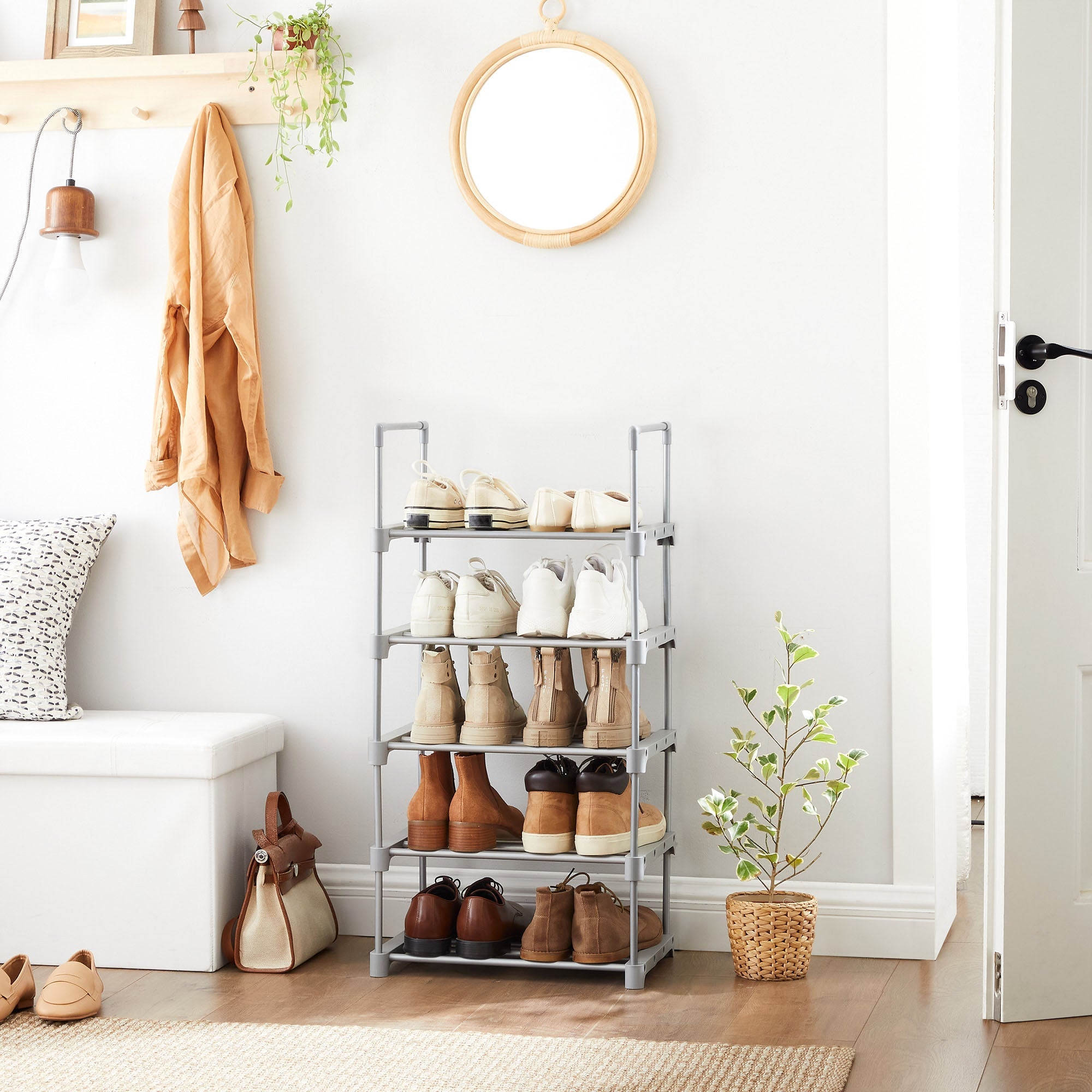 5-Tier Shoe Rack – Metal – Black – Stackable Space-Saving Design