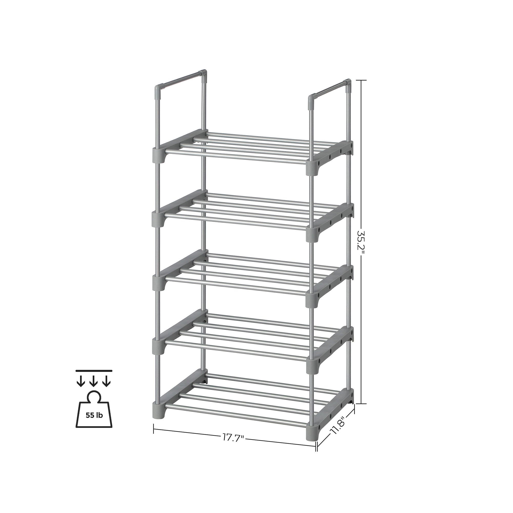 5-Tier Shoe Rack – Metal – Black – Stackable Space-Saving Design