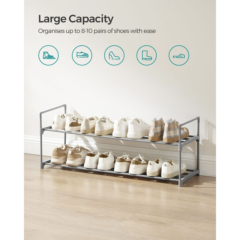 2-Tier Shoe Rack – Metal – Black – Holds Up to 10 Pairs of Shoes