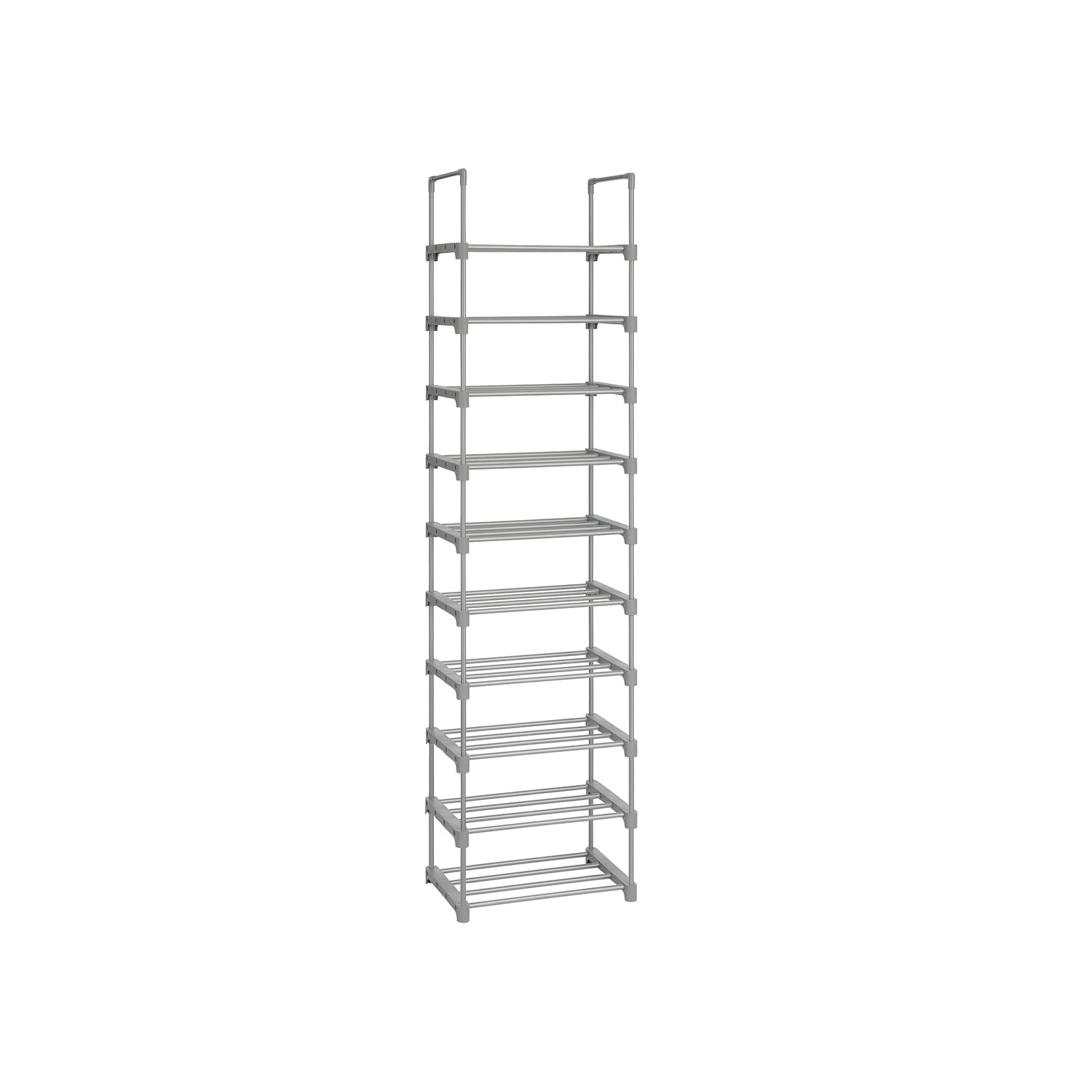 Shoe Rack – Metal – Grey – Height-Adjustable 10-Shelf Design