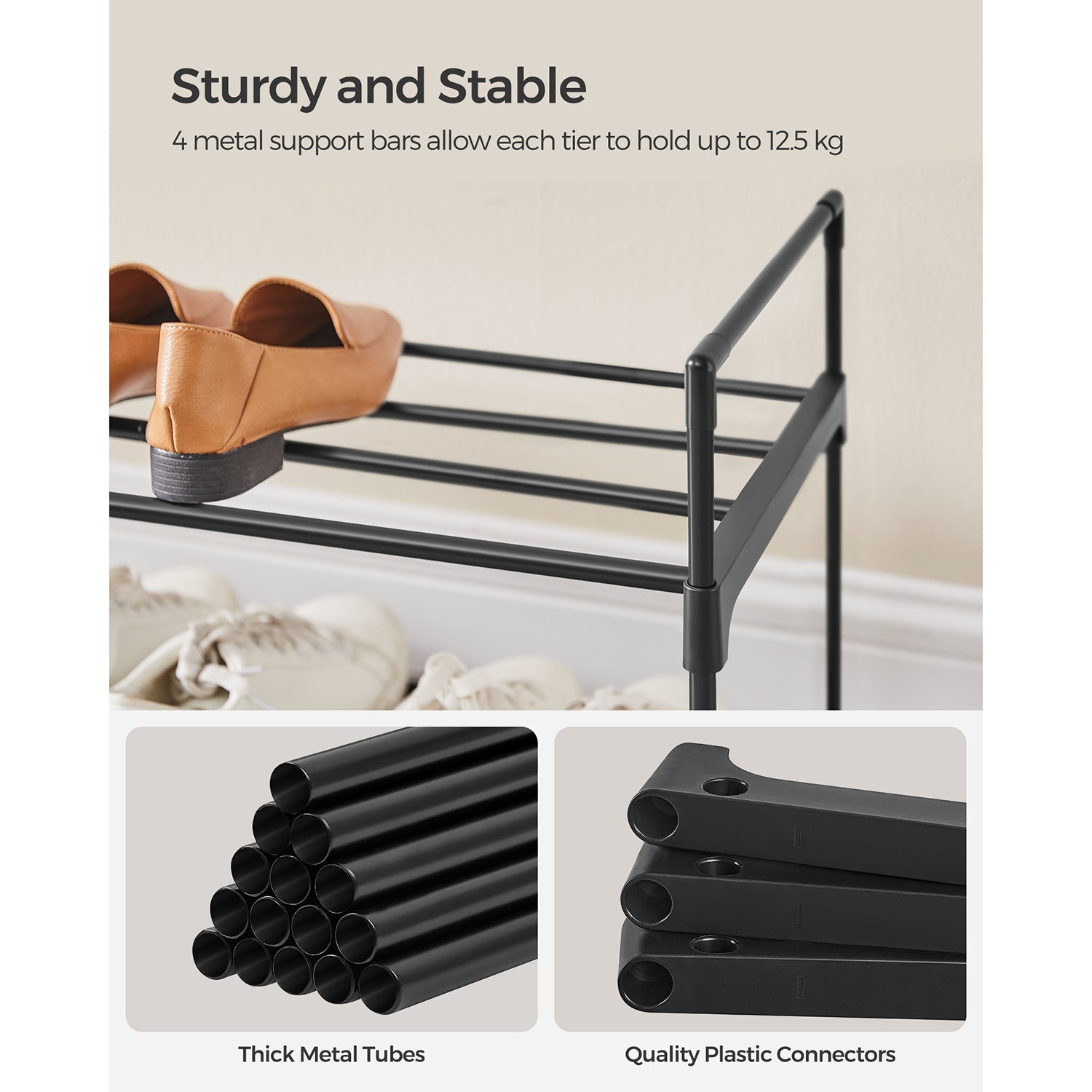 2-Tier Shoe Rack – Metal – Black – Holds Up to 10 Pairs of Shoes