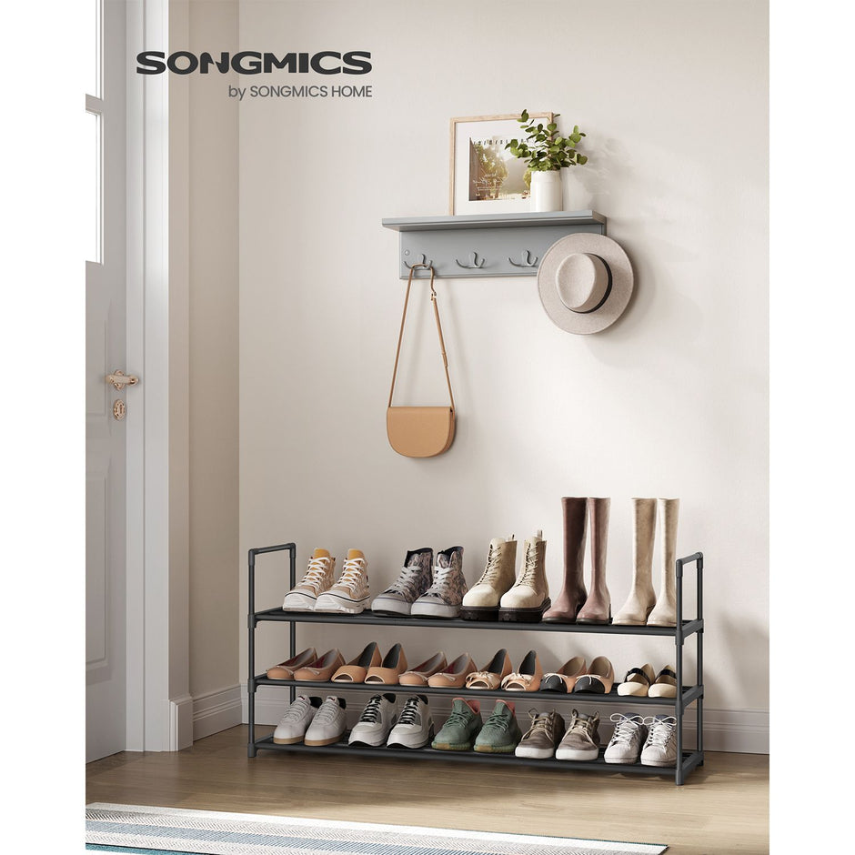 3-Tier Iron Shoe Rack – Black – Space-Saving Design