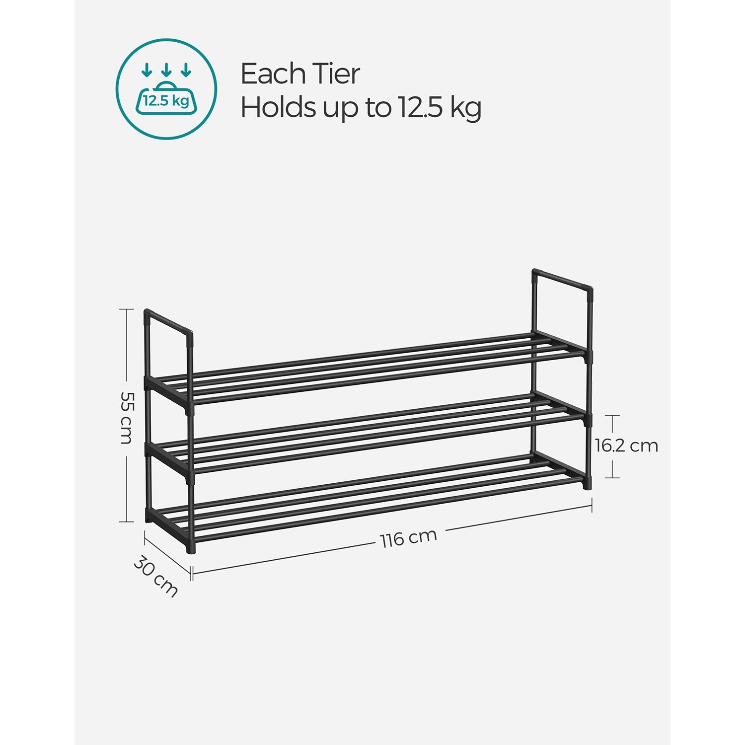 3-Tier Iron Shoe Rack – Black – Space-Saving Design