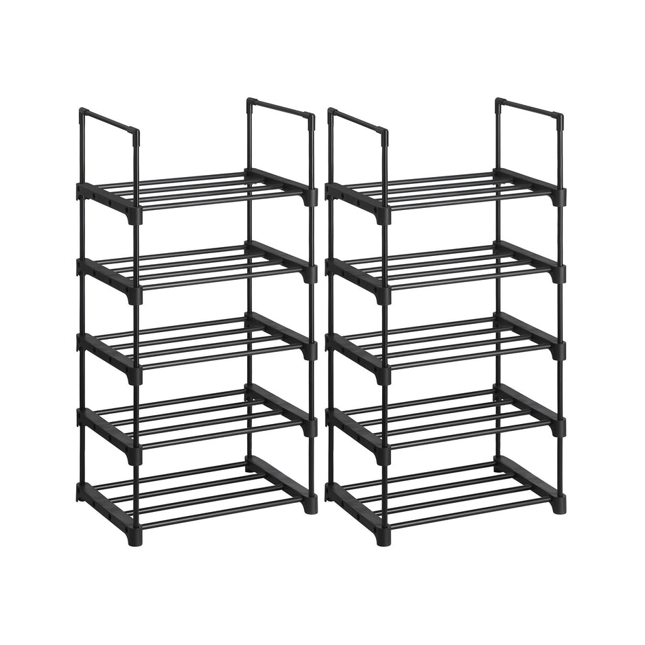 Shoe Storage Organiser Set of 2 – Metal – Black – Stackable 5-Tier Design