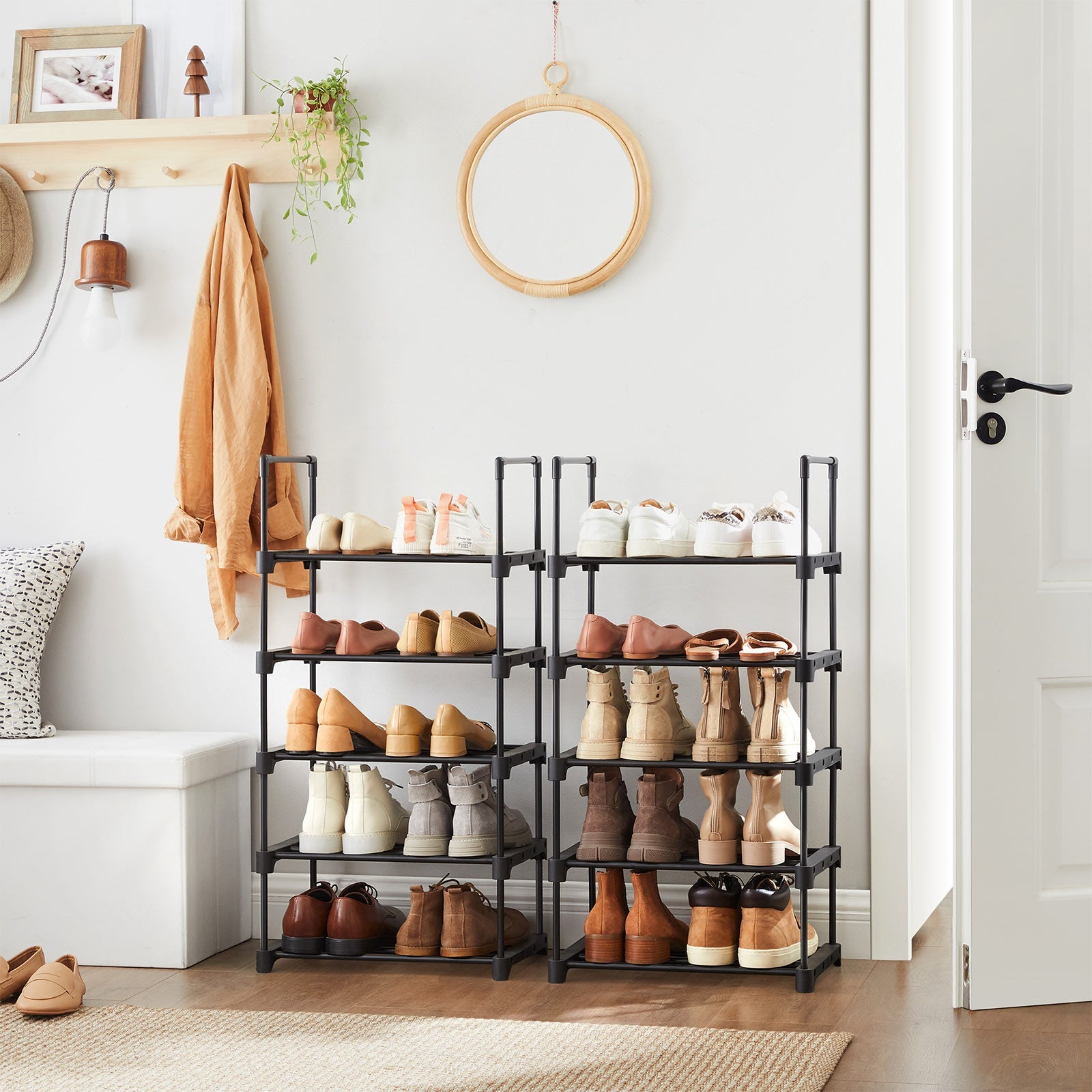 Shoe Storage Organiser Set of 2 – Metal – Black – Stackable 5-Tier Design