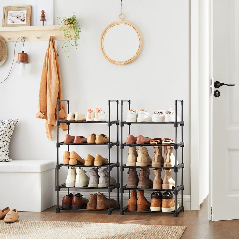 Shoe Storage Organiser Set of 2 – Metal – Black – Stackable 5-Tier Design