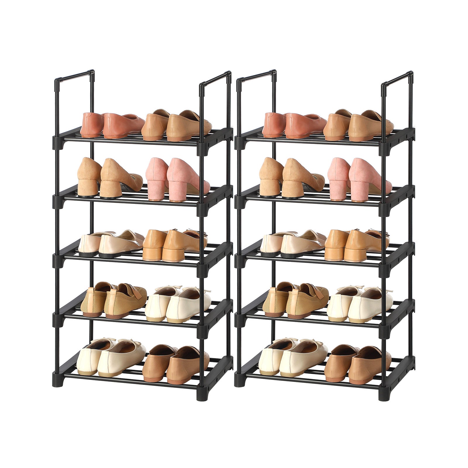 Shoe Storage Organiser Set of 2 – Metal – Black – Stackable 5-Tier Design