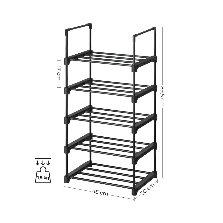 Shoe Storage Organiser Set of 2 – Metal – Black – Stackable 5-Tier Design