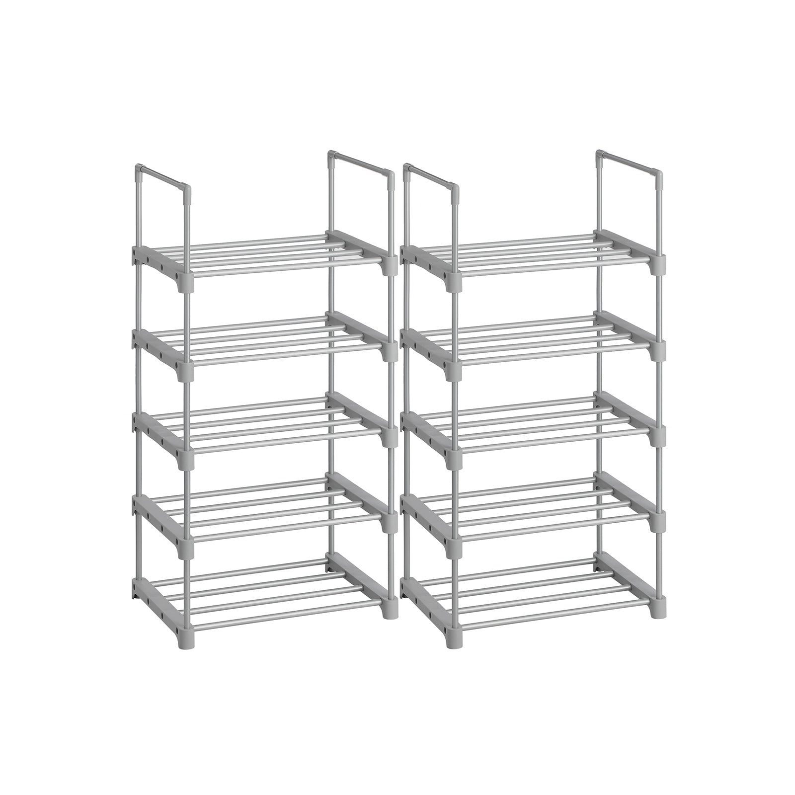 Set of 2 Stackable Metal Shoe Storage Organisers – Grey – Space-Saving Design for Hallway, Bedroom, Living Room