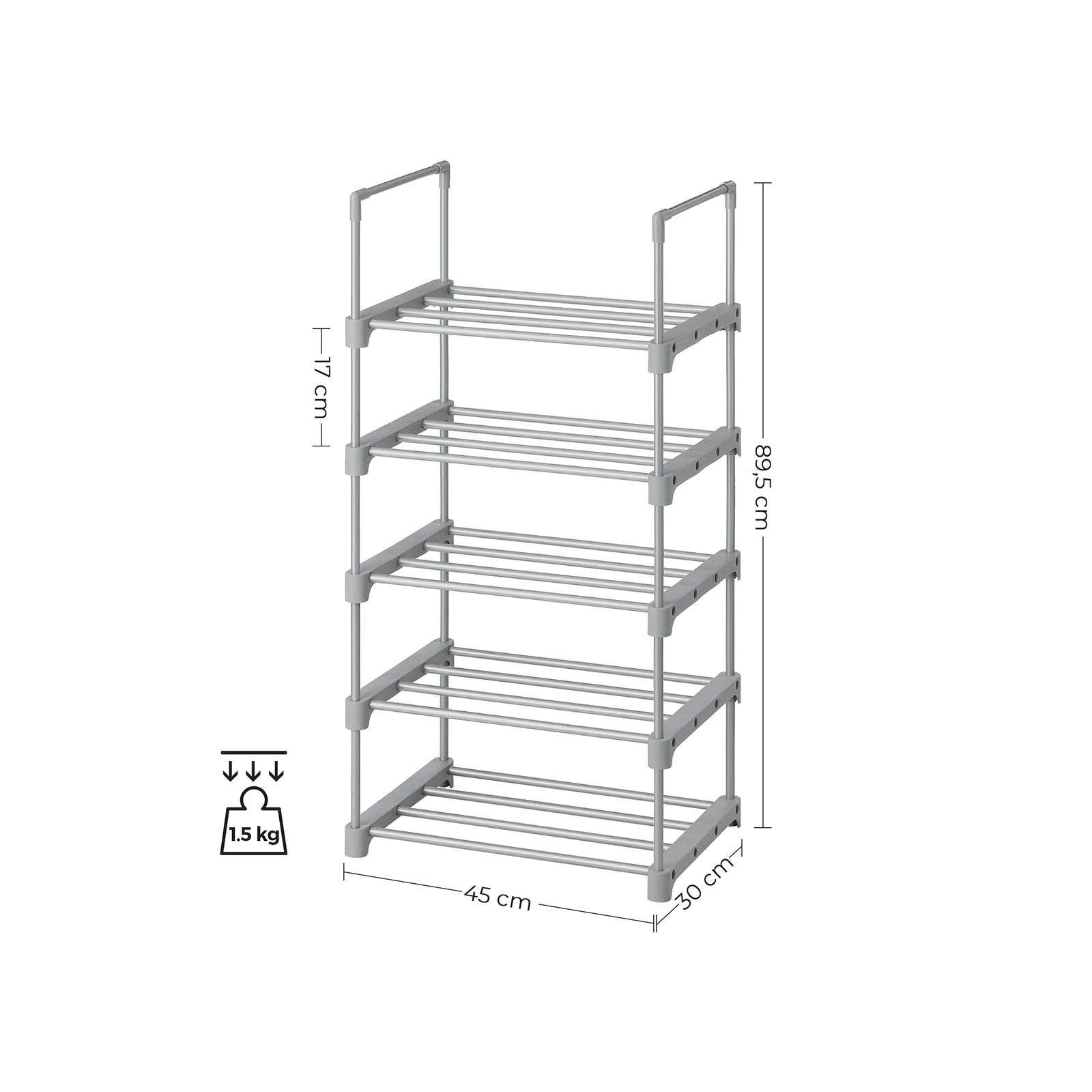 Set of 2 Stackable Metal Shoe Storage Organisers – Grey – Space-Saving Design for Hallway, Bedroom, Living Room